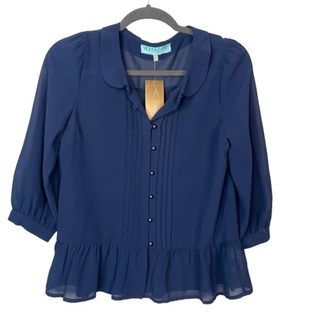 Francesca’s Navy Sheer Blouse NWT